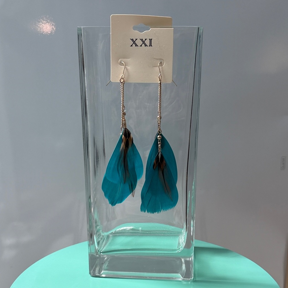 XXI Blue & Brown Feather Earrings